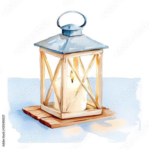 Obraz Rustic Wooden Lantern with Candle and Soft Lighting Effect