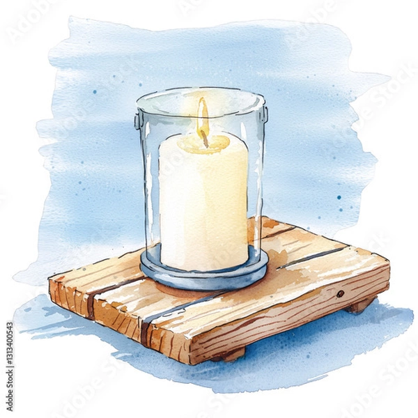 Obraz Soft Glow of Candle in Glass on Rustic Wooden Base