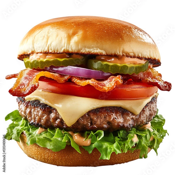 Fototapeta A Savory Turkey Burger with Avocado Tomato and Spicy Mayo Isolated on Transparent Background