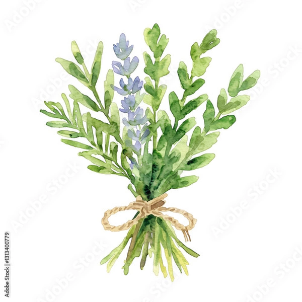 Obraz Fresh Herbs Bundle with Lavender and Green Leaves