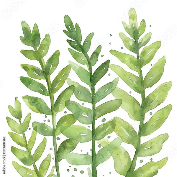 Obraz Lush Green Leaves with Delicate Watercolor Details
