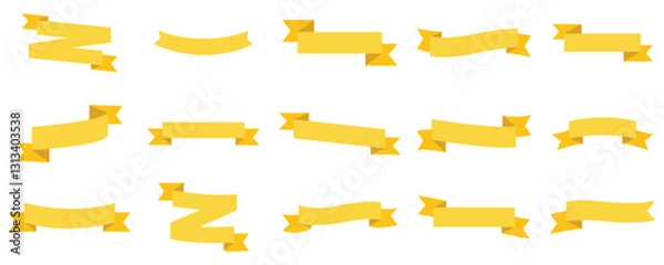 Fototapeta Collection of yellow ribbon banners. Set of infographic scroll elements Vector illustration. Vector ribbons banners on white background
