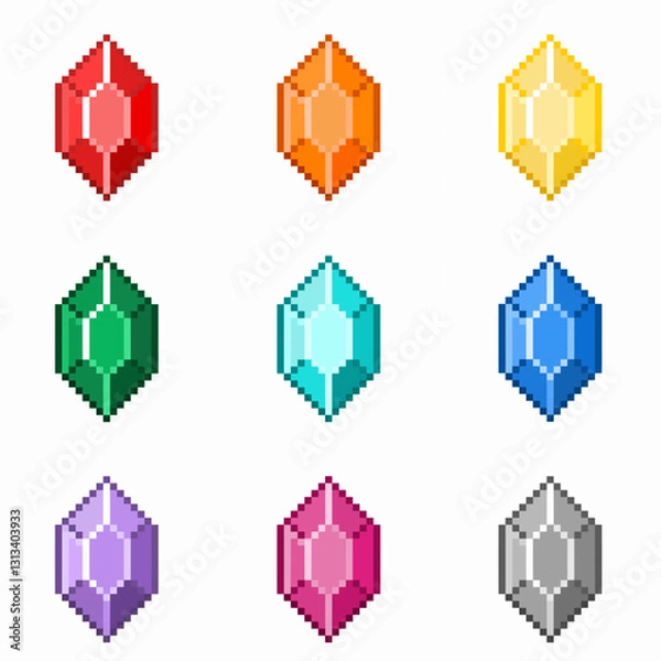 Fototapeta set of crystals in pixel art