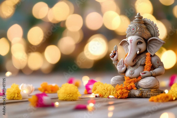 Obraz lord Ganesha statue on lighting background