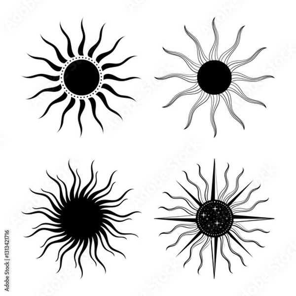 Fototapeta Unique sun illustrations feature a variety of patterns and styles, highlighting artistic creativity.