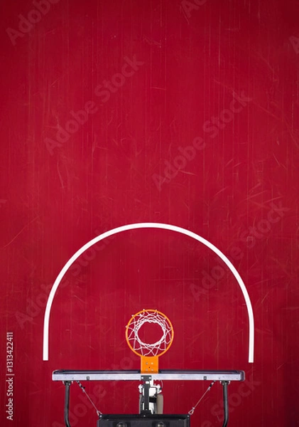 Fototapeta High angle view from above of a basketball hoop and a red basketball court. Good generic sport photo with lots of copy space	
