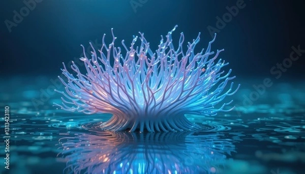 Fototapeta Abstract glowing underwater coral reef digital art Futuristic bioluminescent ocean scene