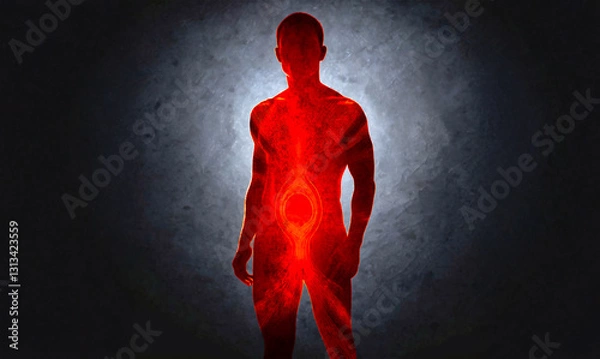 Fototapeta パワーみなぎる筋肉質な体をした男性のシルエットとダーク背景