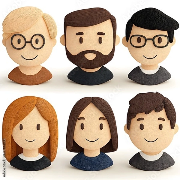 Obraz Six Diverse Stylized 3D Avatars on White Background