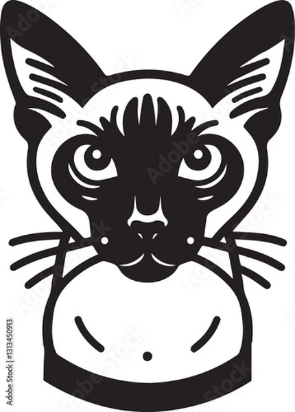 Fototapeta Siamese cat vector in black and white