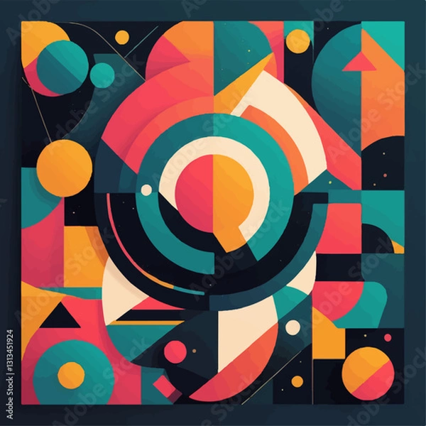 Obraz Bold Abstract Composition with Geometric Shapes and Dynamic Circular Patterns