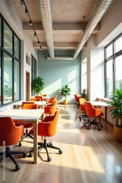 Obraz Bright, airy coworking area with communal tables , workspace, clean