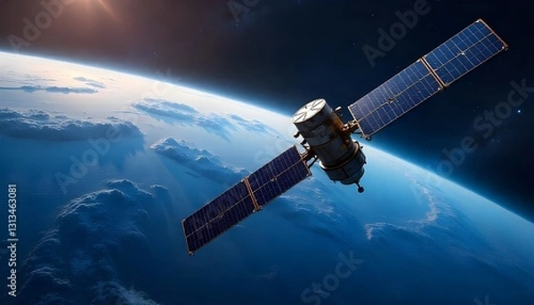 Obraz A creative illustration of a weather satellite orbiting the Earth, capturing images and data used for weather forecasting and climate monitoring