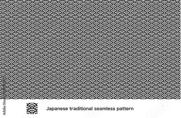 Fototapeta 日本文様の和柄パターン「青海波」白黒