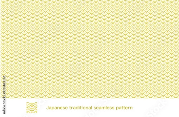 Obraz 日本文様の和柄パターン「青海波」金箔