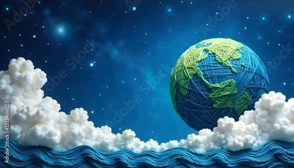 Fototapeta yarn art Rainy sky background with clouds and planet earth, world Meteorological or earth Day