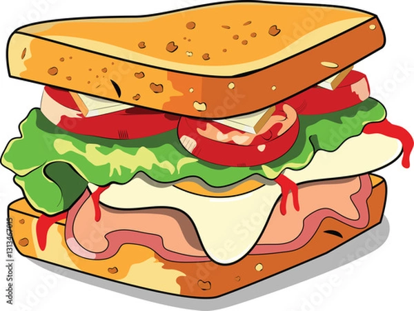 Obraz sandwich wiith egg tomatoes cheese bacoon vector