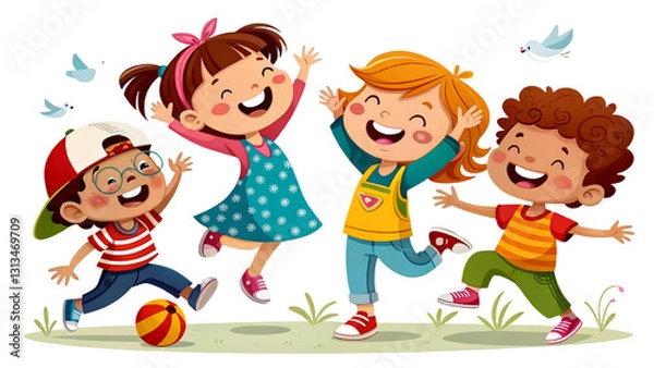 Fototapeta Set of happy kids having fun isolated on transparent background png
