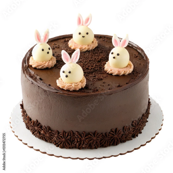 Fototapeta Chocolate Easter Bunny Cake with Delectable Chocolate Frosting and Decorative Sprinkles