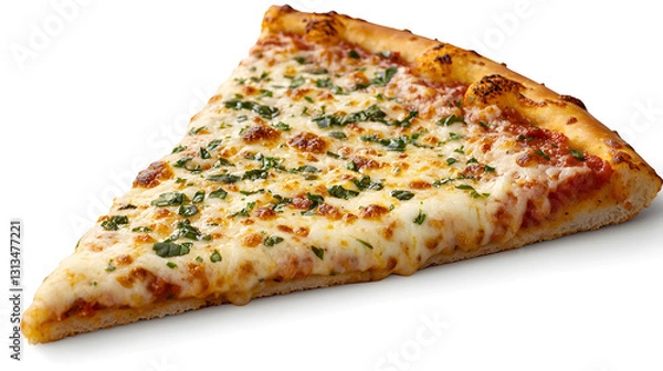 Fototapeta Close-Up Slice of Margherita Pizza with Cheese and Fresh Herbs in 3D Design Presentation
