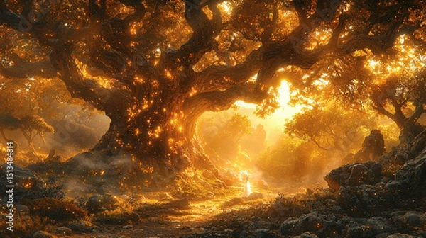 Fototapeta The Glowing Golden Tree of Magic