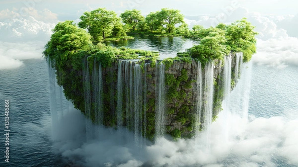 Fototapeta A Mysterious Floating Waterfall Island