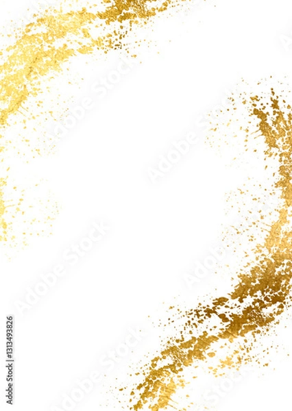 Obraz Pieces flakes of golden flakes shimmer, gold foil on vertical png transparent background. Abstract shiny gold glitter png design element. Premium design,wedding,vip cover template,grand opening,flyer.