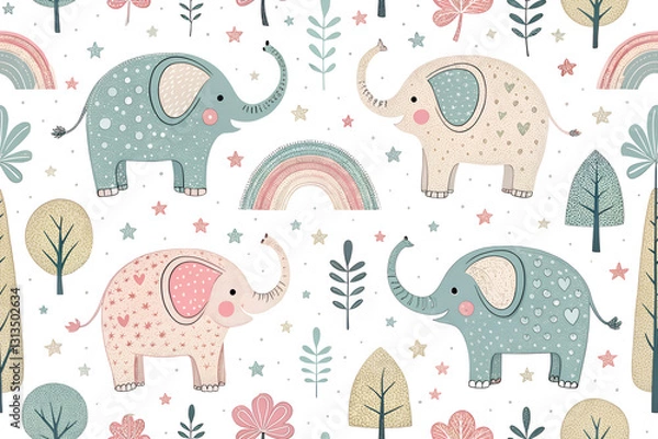 Fototapeta colorful seamless pattern for kids with cute elephants
