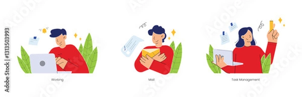 Fototapeta Working topics - Modern Outlined Flat Vector Concept Illustrations Set