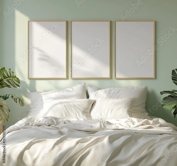 Fototapeta Empty Frames on Bedroom Wall