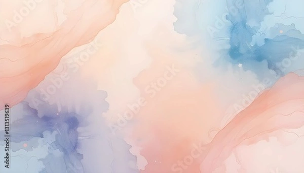 Fototapeta Soft pastel abstract background with organic textures, mimicking hand-painted watercolor strokes. Warm peach, sky blue, and lavender blend for an artistic feel.