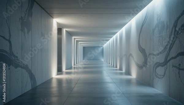 Fototapeta Modern Minimalist Corridor with Soft Lighting and Concrete Walls
