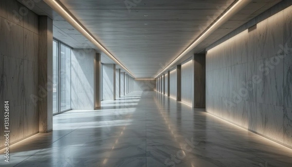 Fototapeta Modern architectural corridor with elegant lighting and minimalistic design