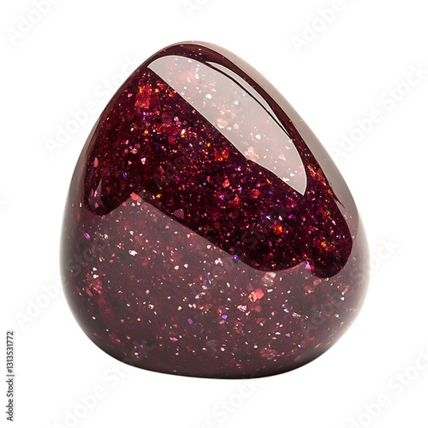 Fototapeta Polished Garnet Stone with Red Glitter Isolated on Transparent Background
