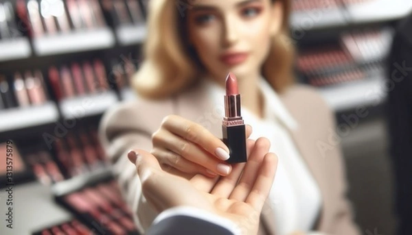 Obraz Choosing the perfect lipstick shade makeup tips beauty store product display elegant setting