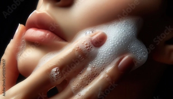 Obraz Cleansing skincare routine home beauty tutorial indoor close-up healthy skin care tips
