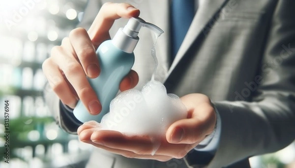 Obraz Hand washing process with foam indoor setting skincare routine professional environment