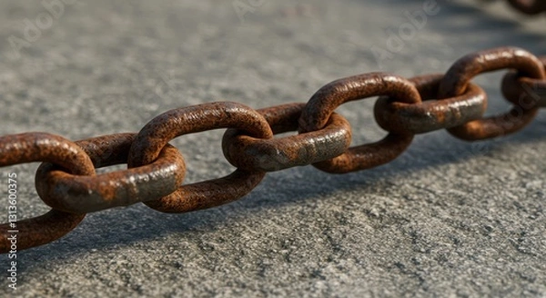 Fototapeta Rusty Metal Chain Lying on Rough Gray Concrete Surface Texture
