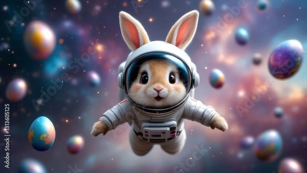 Obraz Easter bunnies and Easter eggs in space