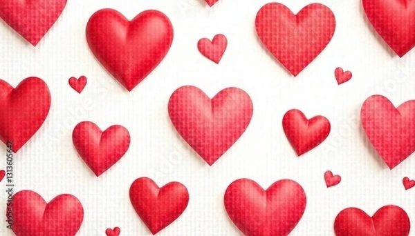 Fototapeta Seamless pattern of red hearts on a white background, Valentine's Day, love
