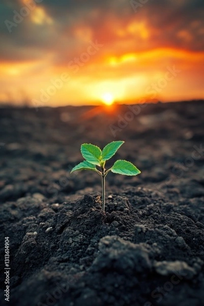 Fototapeta A seed sprouting in dry earth, symbolizing resilience and hope during difficult times.