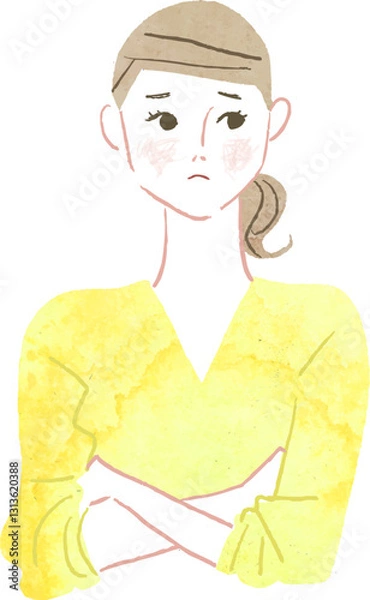 Obraz 腕組みをする女性　正面　水彩　ベクター