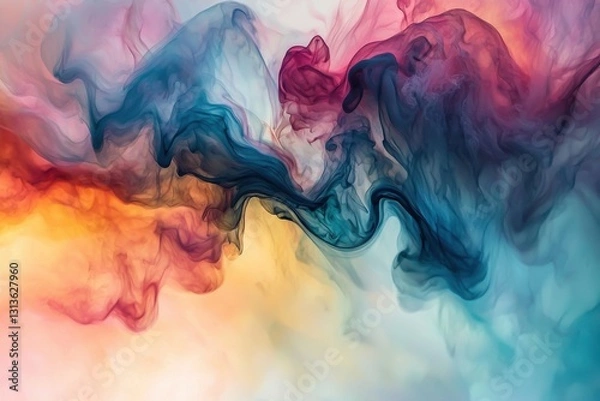 Fototapeta Abstract colorful smoke background with a beautiful blend of blue, pink, and yellow, creating a dreamy, ethereal effect in a soft and gentle way.