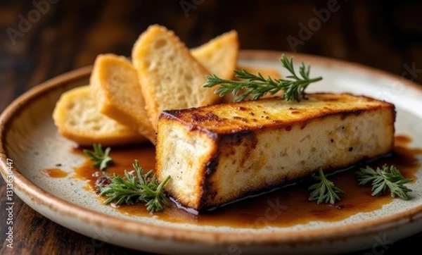 Fototapeta Grilled tofu with crispy bread slices