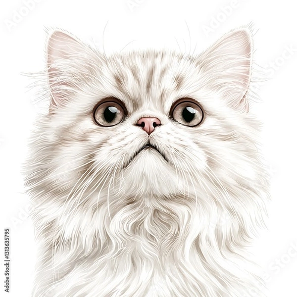 Fototapeta Adorable Fluffy White Kitten Portrait Close-up of a Long-haired Persian Cat.