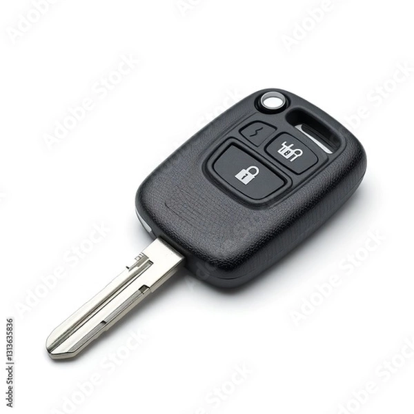 Obraz A Sleek Black Car Key Promising Adventures And Freedom, Ready To Unlock New Journeys Against A Clean White Backdrop