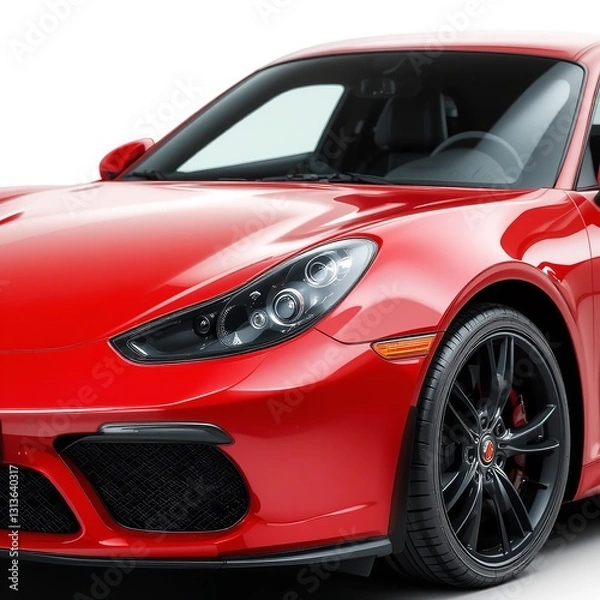 Obraz A Vibrant Red Sports Car, Gleaming Under Studio Lights, Showcasing Its Sleek Design And Powerful Presence