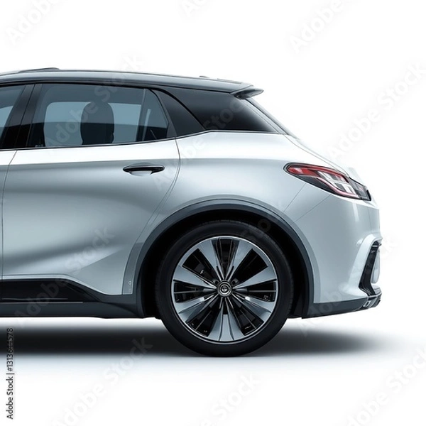 Obraz Sleek Silver Electric Car Showcasing Modern Design And Innovative Technology With A Sharp Profile And Stylish Alloy Wheels