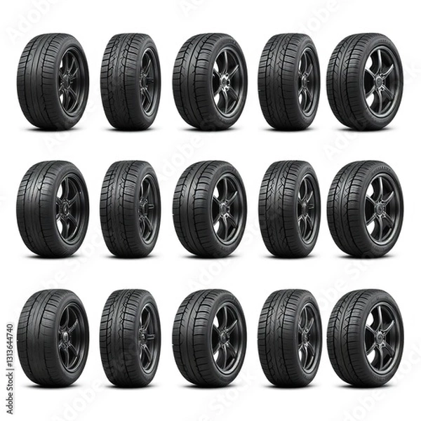 Obraz Twelve Sleek, Powerful Performance Tires, Ready For The Road, Exuding Speed And Precision In A Studio Shot