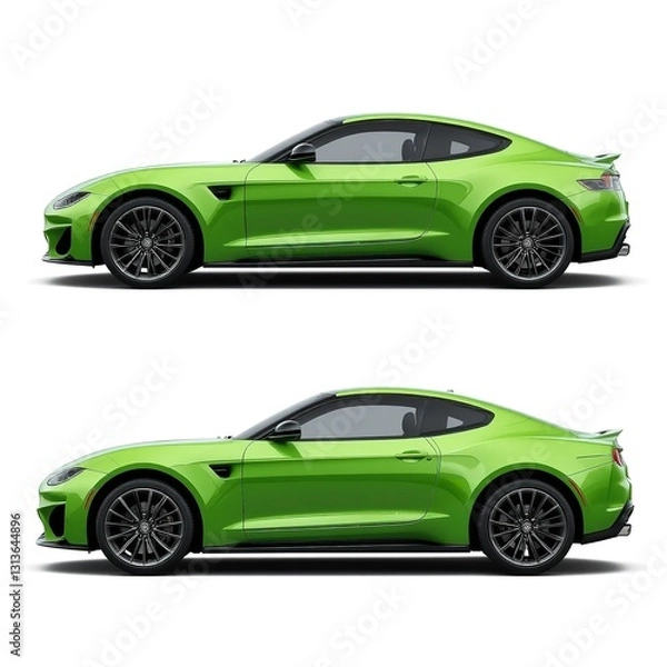 Obraz A Vibrant Lime Green Sports Coupe Showcases Sleek Design And Powerful Performance Against A Clean White Background With Sharp Profile Views